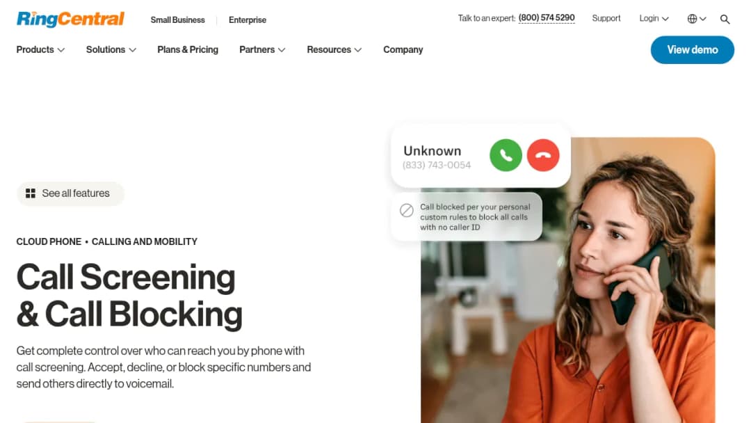 RingCentral Call screening screenshot