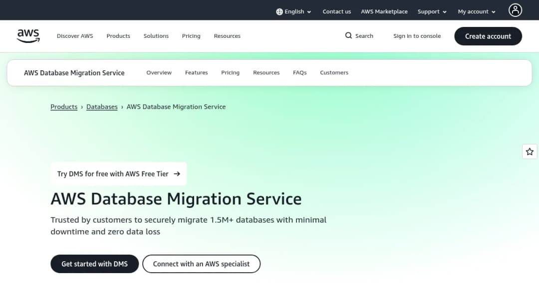 AWS Database Migration Service (DMS) screenshot