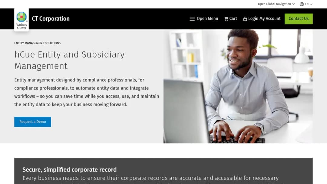 Wolters Kluwer hCue Entity and Subsidiary Management screenshot