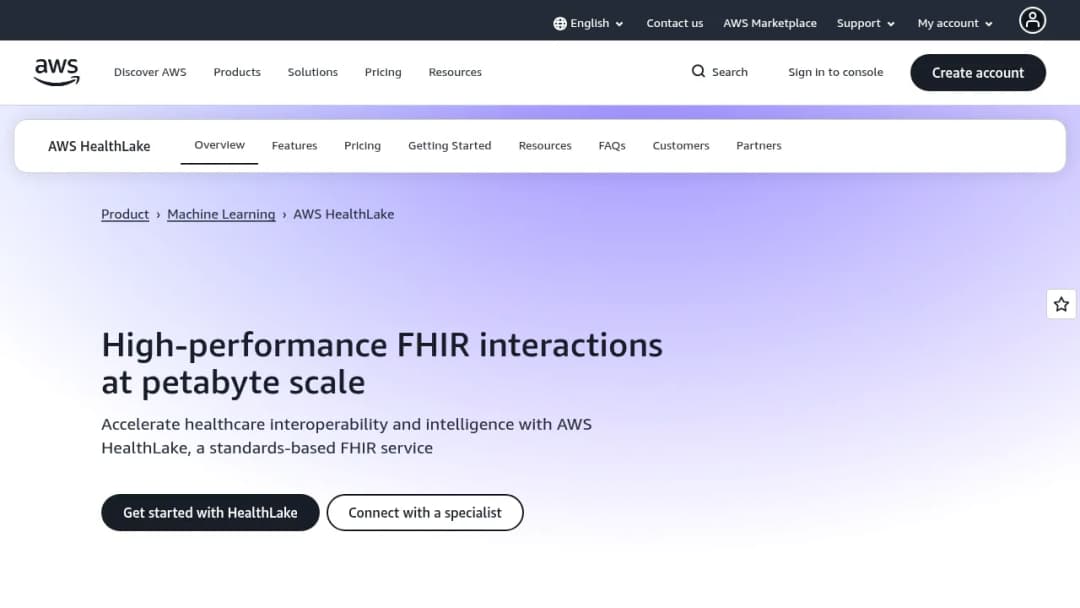 Amazon HealthLake screenshot