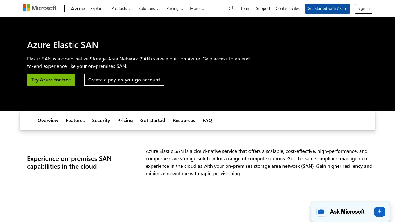 Azure Elastic SAN screenshot