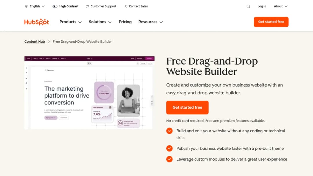 HubSpot Website Builder screenshot