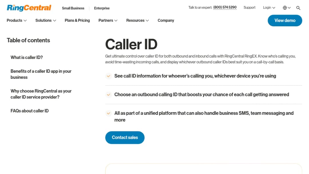 RingCentral Caller ID screenshot