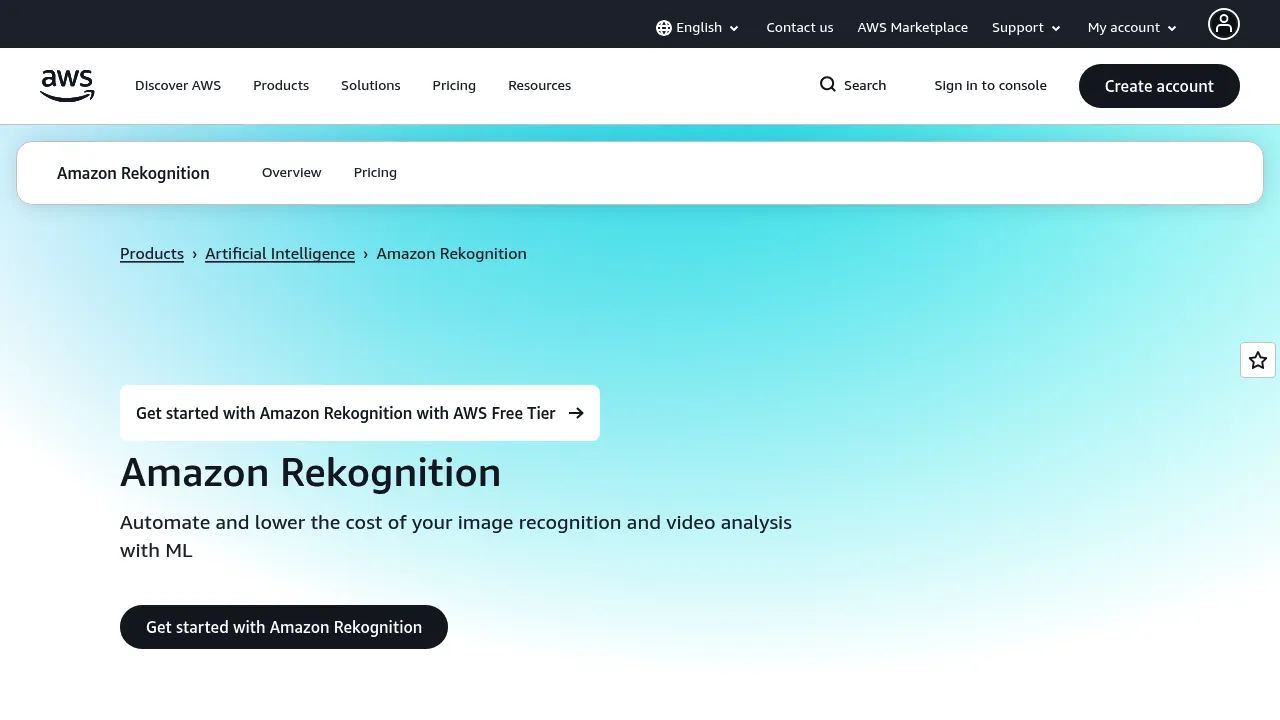 Amazon Rekognition screenshot