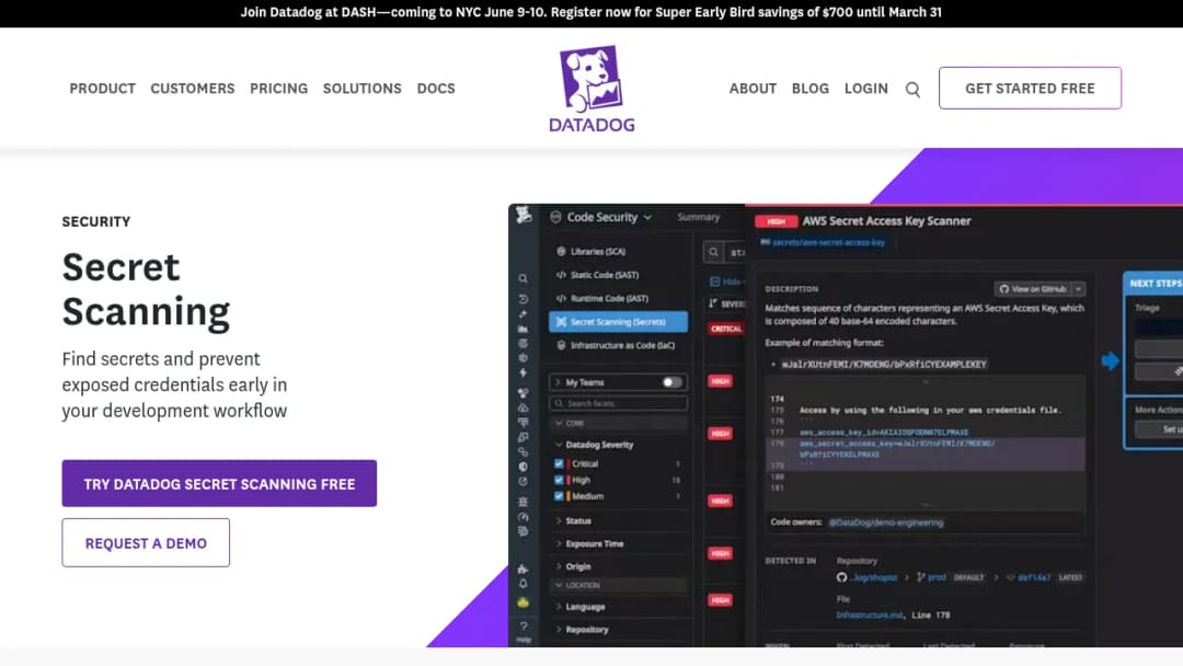 Datadog Secret Scanning screenshot