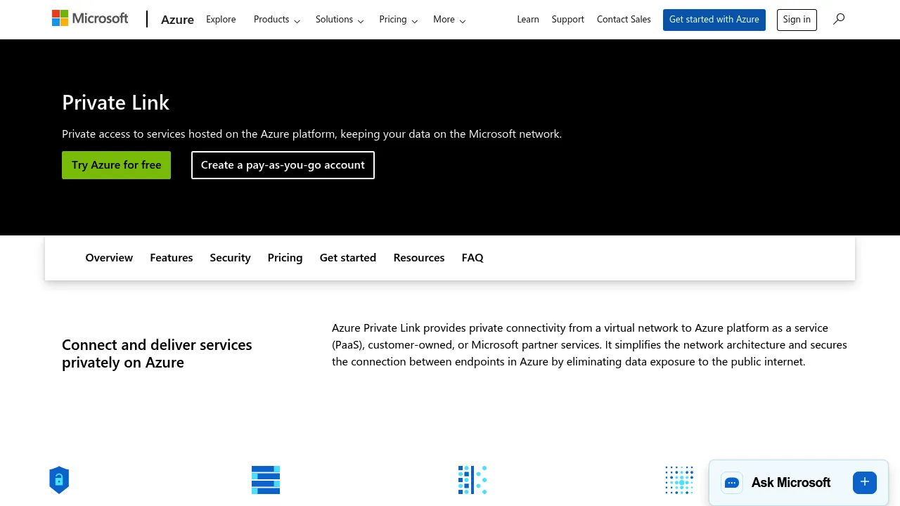 Azure Private Link screenshot
