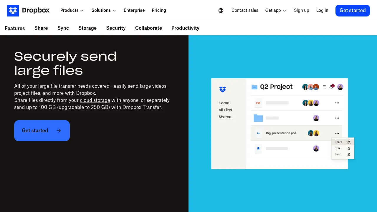 Dropbox Send large files screenshot