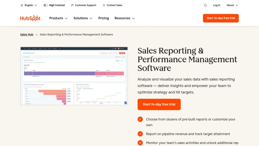 HubSpot Sales Reports & Performance Management screenshot