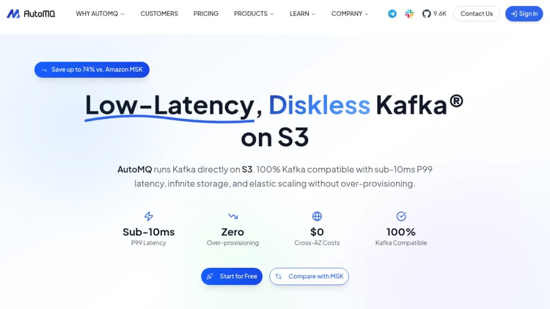 AutoMQ | The Only Low Latency Diskless Kafka® on S3 screenshot