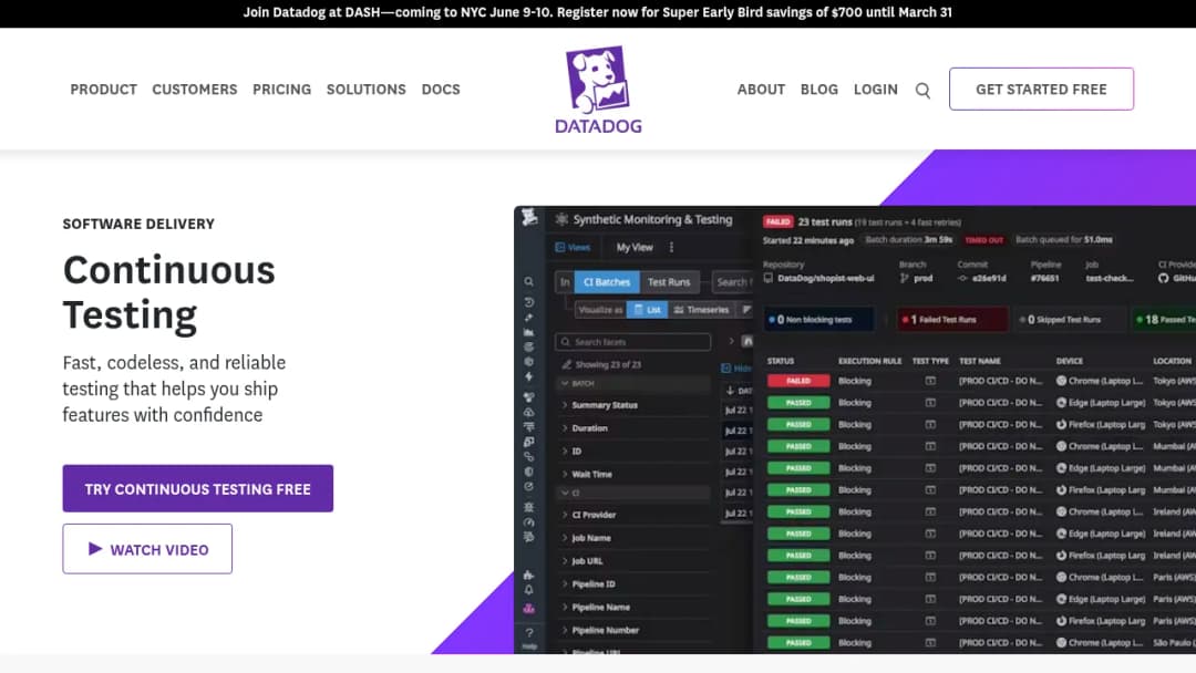 Datadog Continuous Testing screenshot