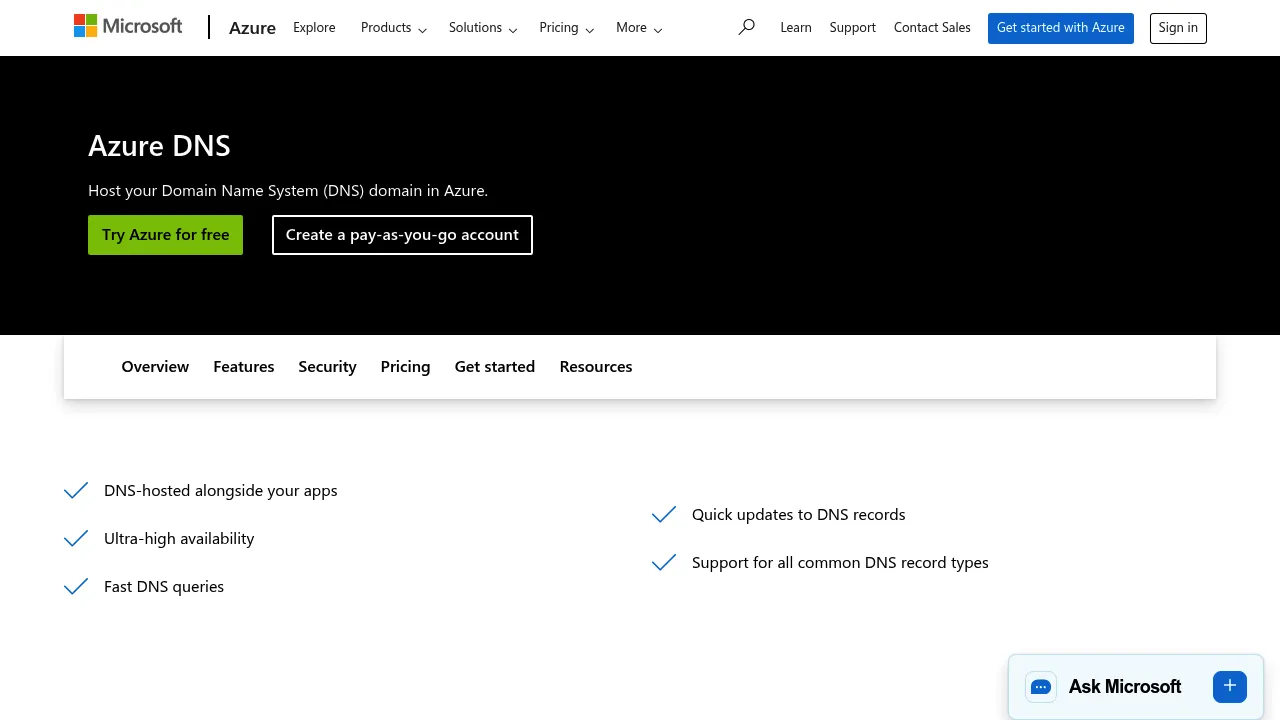 Azure DNS screenshot