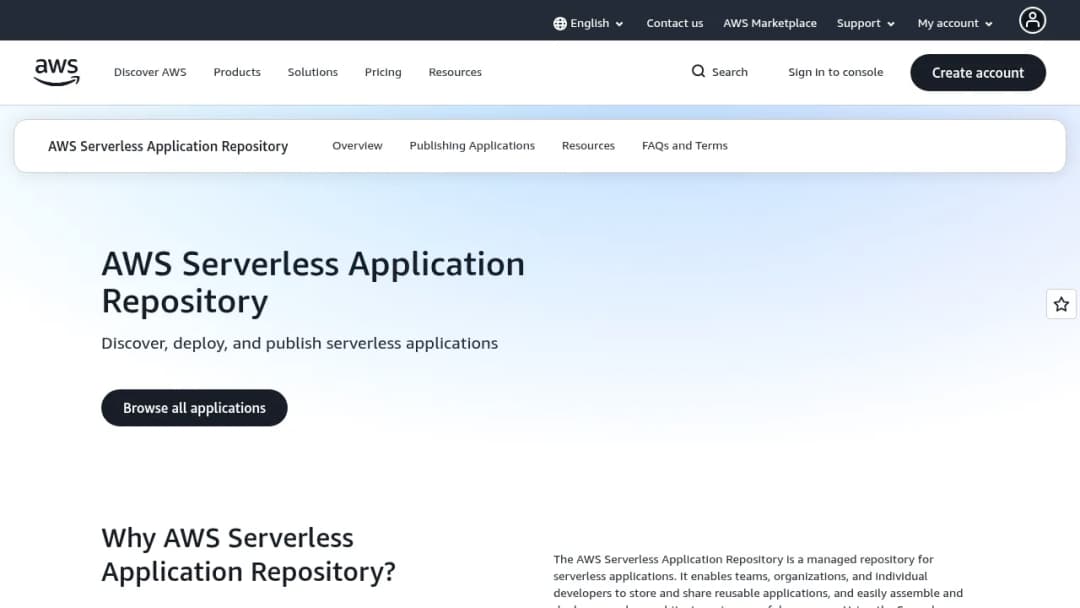 AWS Serverless Application Repository screenshot