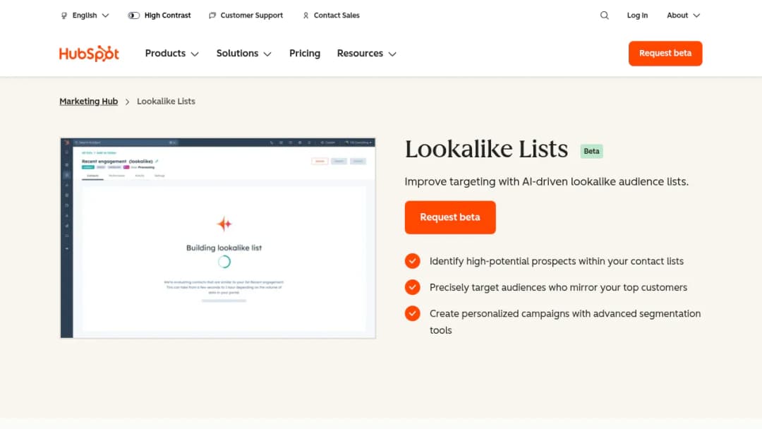 HubSpot Lookalike Lists screenshot