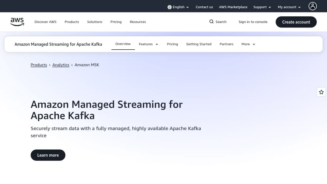 Amazon Managed Streaming for Apache Kafka (MSK) screenshot