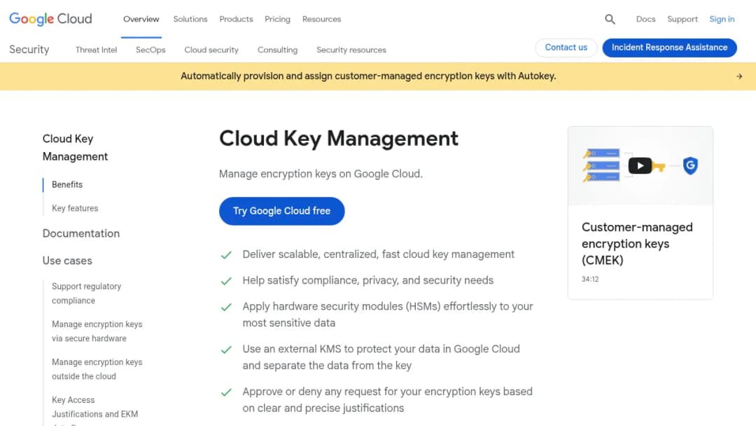 Google Cloud Key Management screenshot