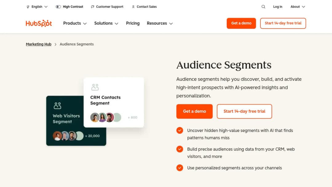 HubSpot Audience Segments screenshot