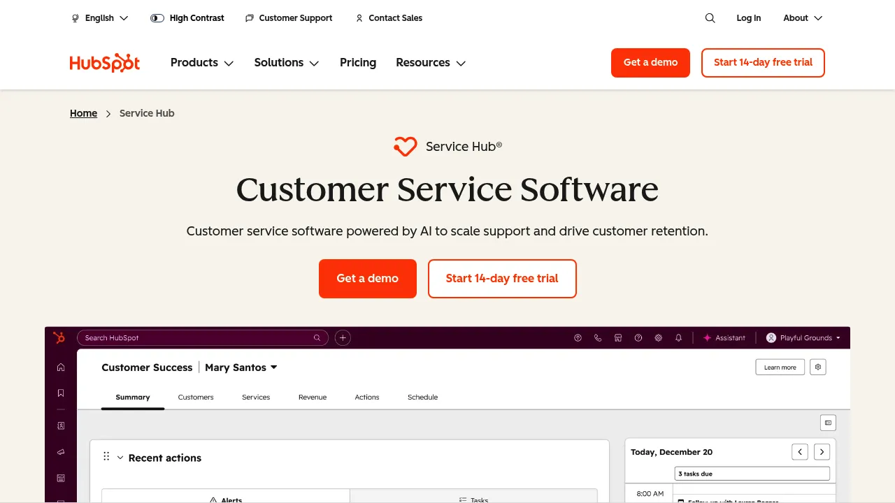 HubSpot Service Hub screenshot