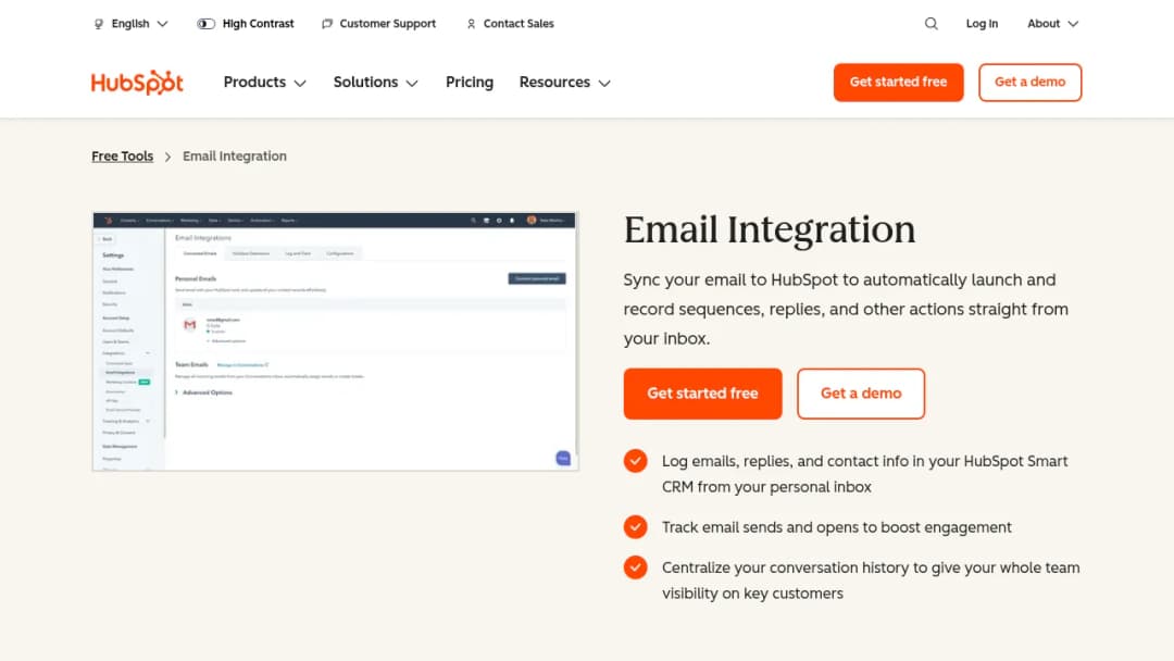 HubSpot Email Integration screenshot