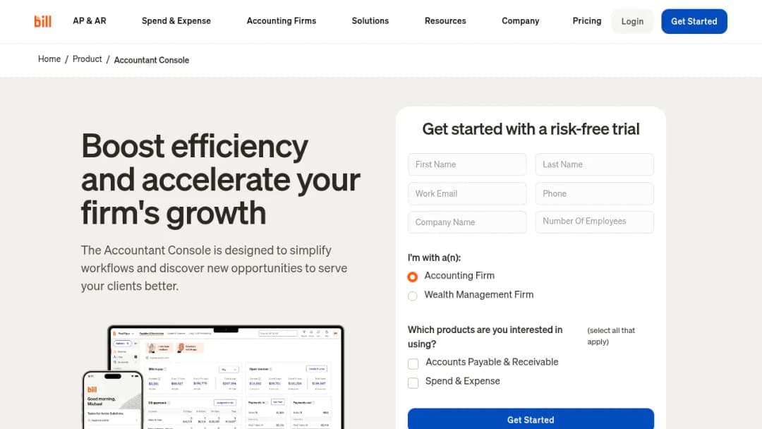 Bill.com Accountant Console screenshot