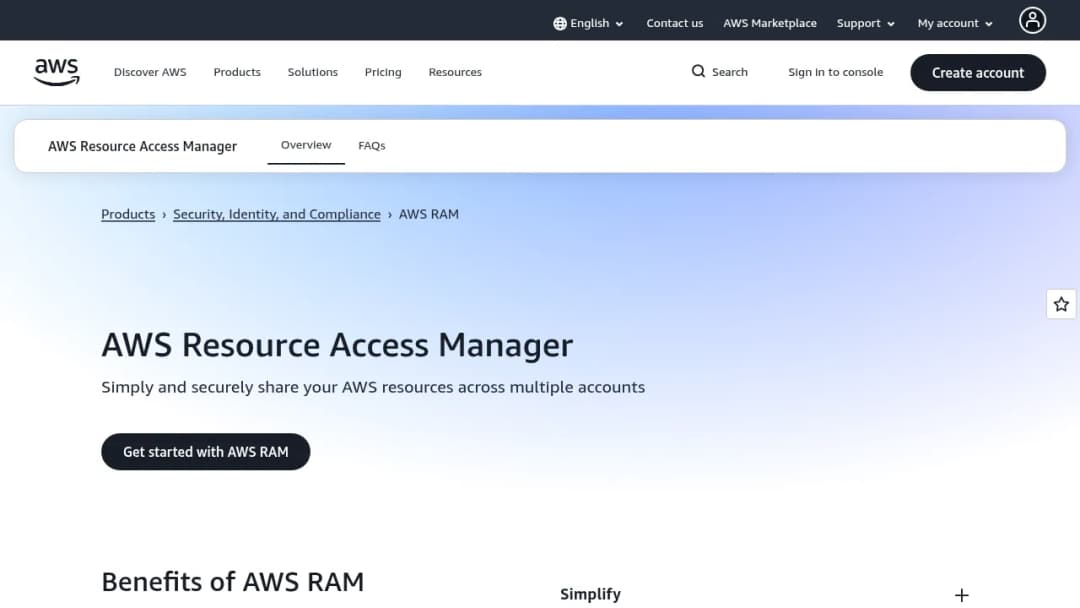 AWS Resource Access Manager screenshot