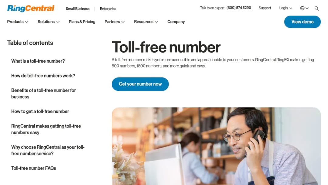 RingCentral Vanity and toll-free numbers screenshot