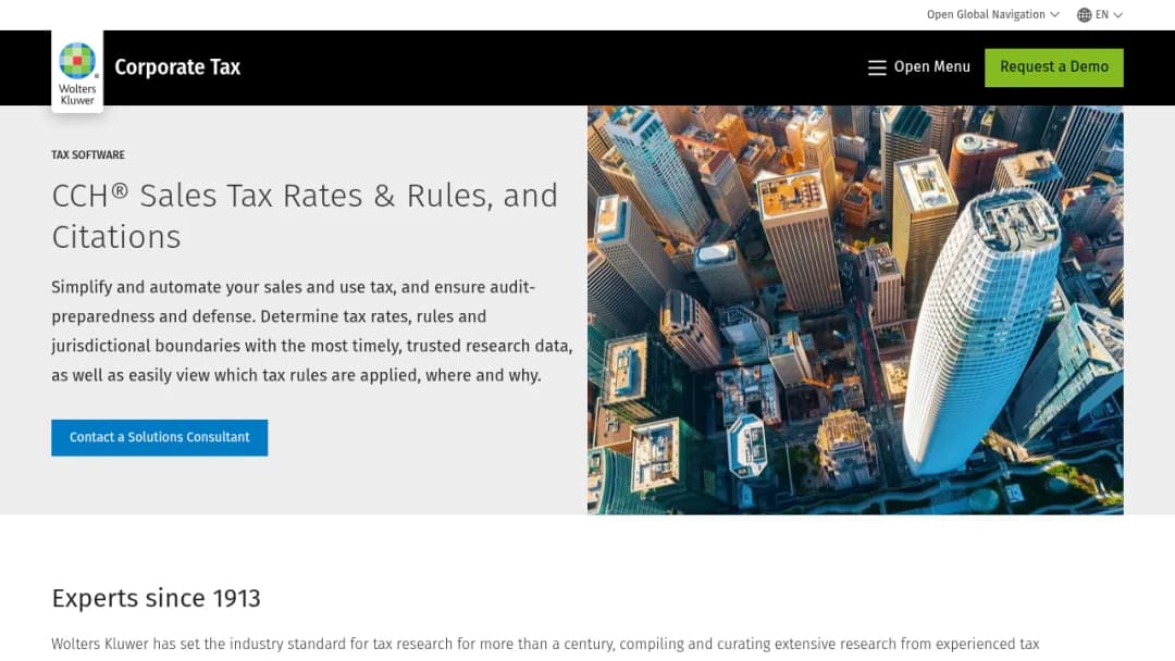 Wolters Kluwer CCH® Sales Tax Rates & Rules, and Citations screenshot