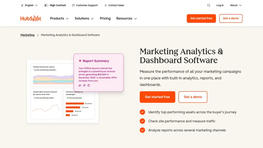 HubSpot Marketing Analytics & Dashboard Software screenshot