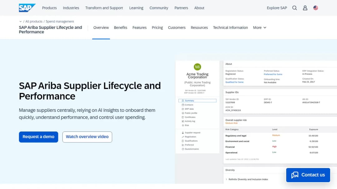 SAP Ariba Supplier Lifecycle and Performance screenshot