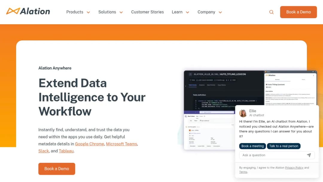 Alation into Excel, Slack, and other tools screenshot