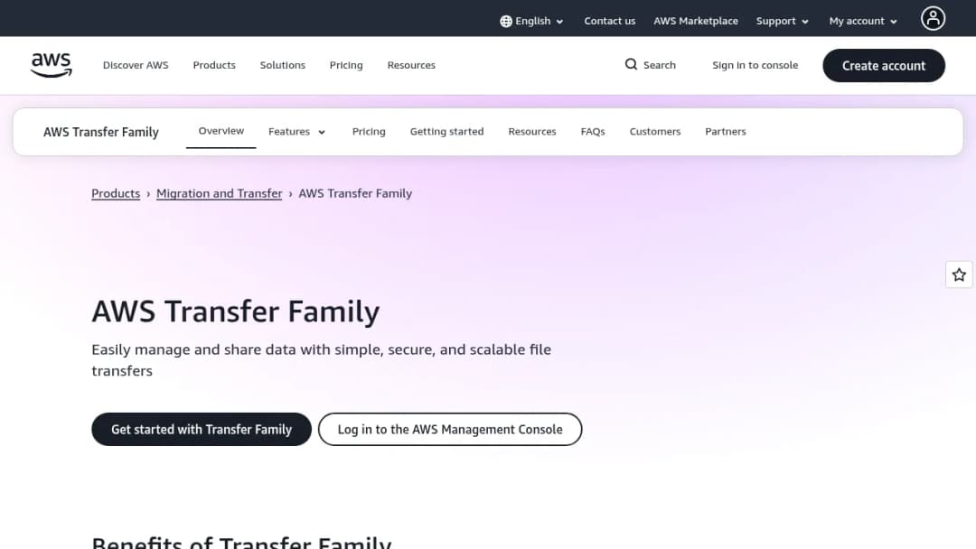 AWS Transfer Family screenshot