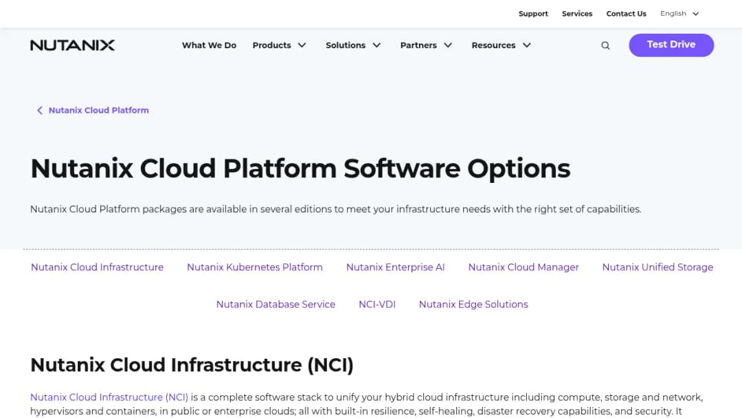 Nutanix Software Options screenshot