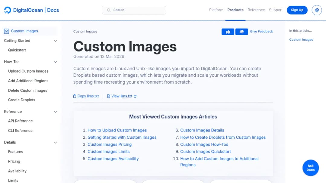 DigitalOcean Custom images screenshot