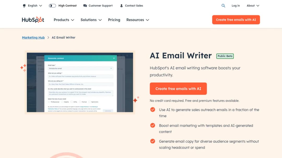 HubSpot AI Email Writer screenshot