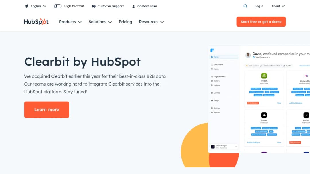 Hubspot Clearbit screenshot