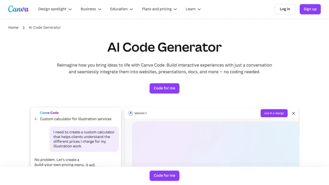 Canva Code screenshot