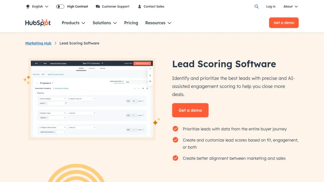 HubSpot Predictive Lead Scoring screenshot